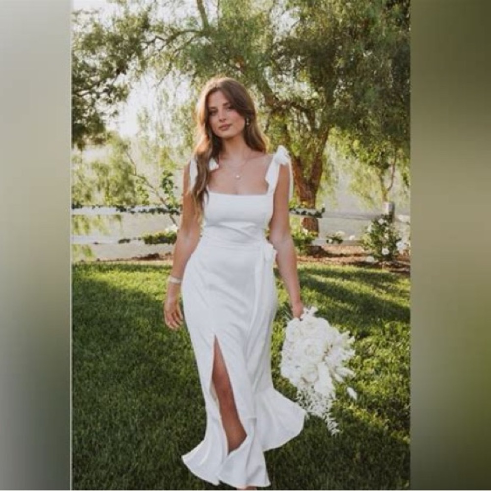 Show Me Your Mumu Garden Midi Dress Ivory White Satin - NO SASH